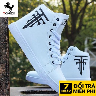Giày thể thao nam Tonizo CCH cao cổ, đế cao 3cm, trắng công tử hottrend