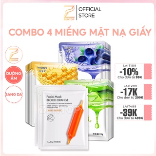 Combo 4 mặt nạ giấy dưỡng trắng da IMAGES mix 4 loại lô hội, việt quất, mật ong, cam đỏ mặt nạ nội địa Trung Zentop