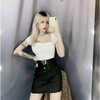 Áo kiểu cổ vuông tay ngắn trơn cực xinh , chất thun bozip mềm mịn