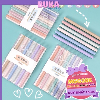 Bukavn Set 6 bút highlight 2 đầu Morandi pastel thân tròn Bút đánh dấu bút nhớ pastel trang trí sổ bullet journal