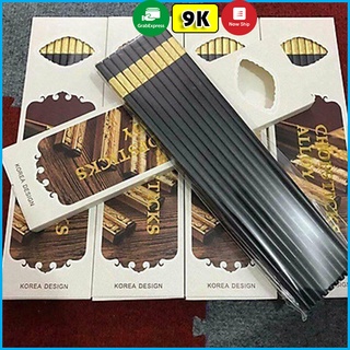 Hộp 10 đôi đũa ăn hợp kim mạ vàng phong cách Hàn Quốc (Loại tốt)