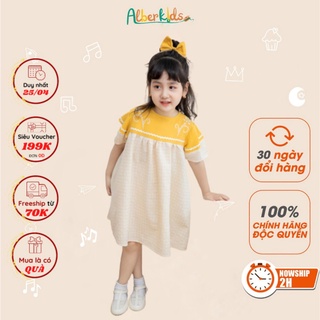 Váy cho bé gái ALBER KIDS thêu họa tiết phối kẻ vàng QUEEN DRESS xinh đẹp cho trẻ em từ 2 đến 14 tuổi [V08]