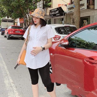Áo Bầu Công Sở Sơmi Trắng Cộc Tay A11 - Chất Đũi Đẹp Cực Mềm Nhẹ Mát, Trẻ Trung