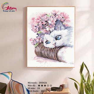 Tranh sơn dầu tự tô số hoá tự tô động vật GAM Tiểu thư mèo mã DV0426