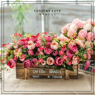 Giỏ hoa gỗ cắm sẵn nhiều mẫu hoa đẹp dài 26cm trang trí kệ tủ, bàn trà, quầy bar phong cách vintage GH-21