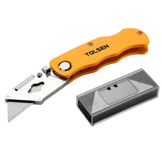 Dao rọc giấy tặng kèm 5 Lưỡi 19 x 61mm Tolsen 30007 gập xếp gấp gọn chất liệu thép có độ sắc bén, chống gỉ, cứng và bền