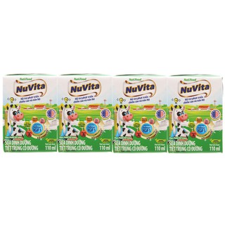 Lốc 4 hộp sữa tiệt trùng có đường Nuvita 110ml