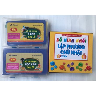 Com bộ 3 hộp , Tiếng Việt và Toán có hình khối .