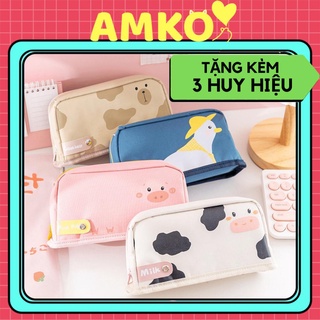 Hộp Bút Vải Hình Bò Sữa Heo Hồng  Thiết Kế Khóa Độc Lạ - Bóp Viết Dễ Thương, Túi Đựng Bút Đa Năng AMKO HBV73