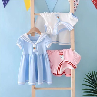 Váy thun xoè cổ bẻ cộc tay nhiều màu hoạ tiết cho bé gái (Nặng 8-27kg, cao 80-130cm) N00868