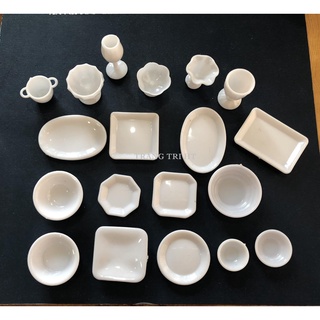 Mô hình bộ 12 món ly tô chén đĩa phụ kiện trang trí nhà búp bê