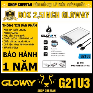 Box ổ cứng Gloway G21U3 dùng cho SSD/HDD 2,5" - Nhựa ABS trong suốt – CHÍNH HÃNG – Bảo hành 12 tháng