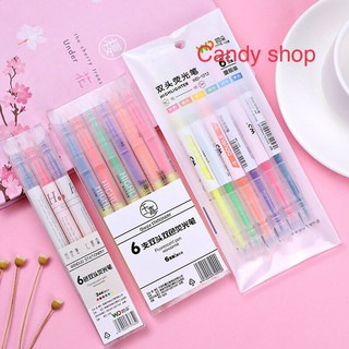 Bút dạ quang 2 đầu ( BỘ 6 BÚT)