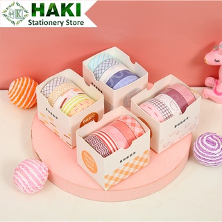 Washi tape cute HAKI, băng dính washi tape bộ 5 cuộn trang trí nhiều màu đáng yêu giá rẻ BD02
