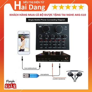 BỘ SOUND CARD V8, COMBO SOUND CARD V8 VÀ MIC BM900 HÁT KARAOKE LIVESTREAM TẶNG TAI NGHE AKG-S10 BẢO HÀNH 6 THÁNG