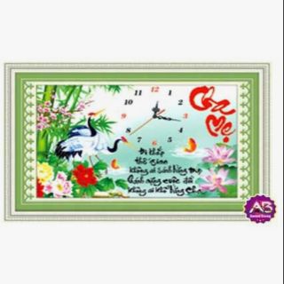 Tranh Đính Đá Đồng Hồ Cha Mẹ vs069 (75x50) cm , DF070 (75x50) fycm