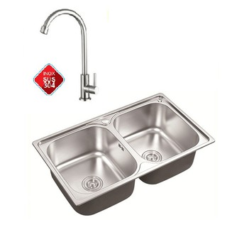 CHẬU RỬA 2 HỘC +TẶNG VÒI RỬA CHÉN INOX304 + TẶNG BỘ XẢ 2 HỘC