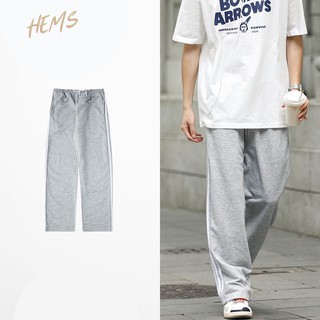 Quần thun đen xám ống rộng ống suông phong cách unisex thể thao kẻ sọc
