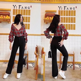 Quần tây ống loe lưng cao dáng dài