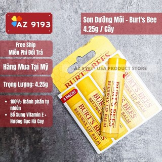 [Mua Tại Mỹ] Son Dưỡng Môi Burt s Bees 4.25g - 100% Tự Nhiên, Bổ Sung Vitamin E Peppermint, Giảm Khô, Dưỡng Ẩm - Az 9193