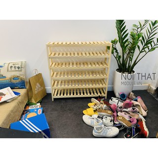 Kệ để giày dép 6 tầng lắp ghép gỗ thông tự nhiên kích thước 80cm