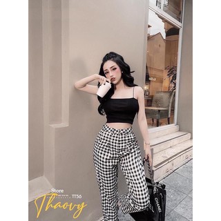 set áo croptop dây bún kèm quần tây carro xinh cực hot hit xinh xắn
