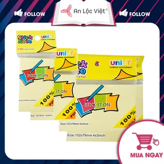 Giấy Ghi Chú, Giấy Note Uni - T chính hãng 3x2 - 3x3 - 3x4 - 3x5 (100 tờ)