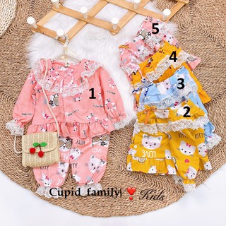 Bộ pijama thô phối ren ngực siêu chảnh cho bé gái - BPR