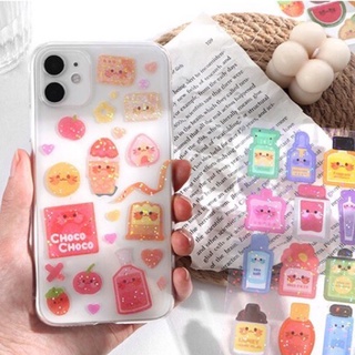 Sticker kim tuyến chủ đề nước uống thức ăn cute, hình chai lọ mỹ phẩm đáng yêu