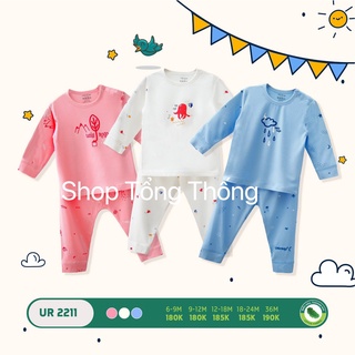 Bộ Uala Rogo vải sợi sen Lotus siêu mềm mịn cao cấp thoáng mát da bé dài tay cài vai bé trai bé gái cao cấp 2211