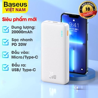 Pin Sạc Dự Phòng Baseus Dung Lượng 20000mAh Sạc Nhanh Hai Chiều PD 20W Cho Iphone 12, 13 Series, Samsung, Xiaomi, Huawei