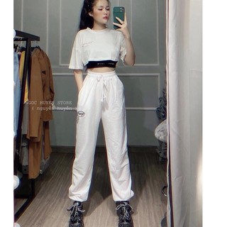 quần jogger nữ, quần ống rộng nhung dáng rộng có dây rút gấu mặc 2 kiểu cá tính