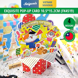 Thiệp giấy Pop-up Card Cao Cấp FK4519 Nhập Từ Đài Loan Chữ Nhũ Vàng Họa tiết Cute Gia Công Sắc Nét 10.5x15.2cm