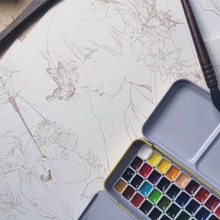 [MnM] Lineart "Suy sụp" và "Xiềng xích" của họa sĩ Photon - tranh luyện tô vẽ màu nước, marker lên trình cực nhanh