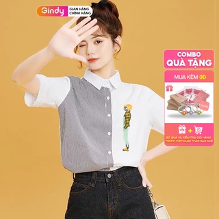 Áo sơ mi nữ ngắn tay GINDY túi thêu cổ bẻ form rộng dáng suông thời trang công sở sinh viên trẻ trung A7104