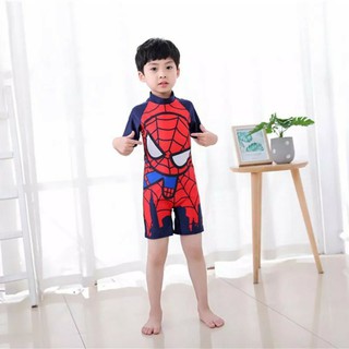 Bộ đồ bơi liền thân tay ngắn có dây kéo sau lưng in siêu nhân cho bé trai 1-15 tuổi chính hãng StarKids