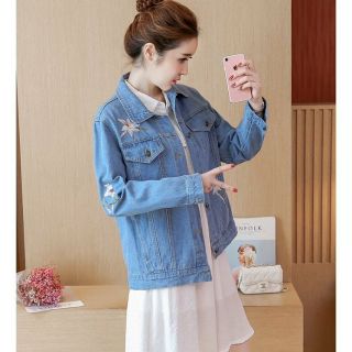 Áo khoác nữ jean thêu hoa lan - HNG