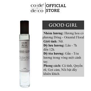 Tinh Dầu Nước Hoa Code Deco Good Girl Cá Tính, Ngọt Ngào, Gợi Cảm 12ml - Chai Dạng Lăn