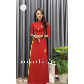 ÁO DÀI TRUYỀN THỐNG THÊU ĐÍNH HOA NỔI, LỤA CAO CẤP NHÀ TẤM - MÃ TH44