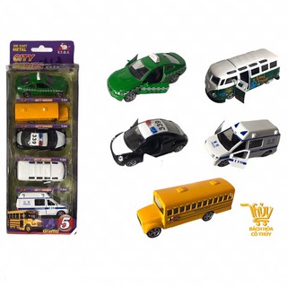 BỘ 5 XE SẮT CÔNG CỘNG MỞ CÁNH TAXI-BUÝT-CẢNH SÁT-VAN-CỨU THƯƠNG