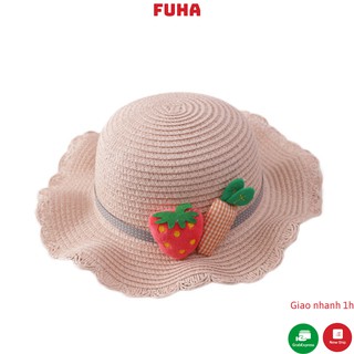 Mũ cói đi biển cho bé FUHA, nón họa tiết hình củ quả dễ thương dành cho bé gái
