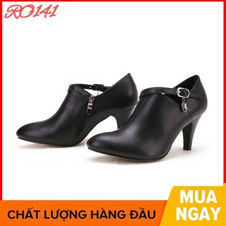 Giày boot bốt nữ cổ thấp 5 phân hàng hiệu rosata màu đen ro141