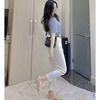 QUẦN KAKI TRẮNG DÁNG BAGGY + ÁO nhún xanh ( ảnh + video shop tự chụp 100%)