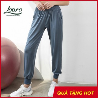 Quần Jogger tập Gym Louro QL42, kiểu quần tập Gym nữ phom rộng, chất liệu co giãn 4 chiều, tập Yoga, Zumba, Aerobic