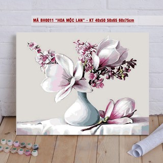 Tranh sơn dầu số hóa rẻ,đẹp-tranh tô màu theo số- tranh hoa mộc lan, Tặng khăn,khung gỗ 40x50-Moonshop-T1