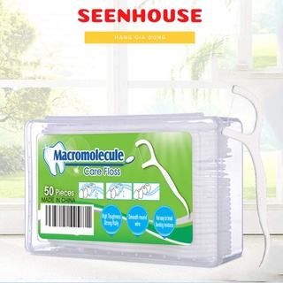 Hộp 50 Chiếc Tăm Chỉ Nha Khoa Macromolecule Tiệt Trùng Sợi Chỉ Mảnh Xanh Lá