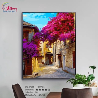 [Mã LIFE20KALL giảm 10% đơn 50K] Tranh tự tô màu số hóa Gam phong cảnh góc phố hoa giấy Provence PC0781