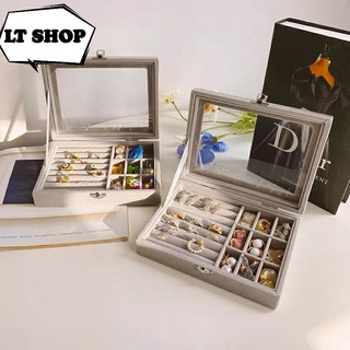 Hộp đựng trang sức nữ trang cao cấp gồm 9 ô nhỏ thiết kế nhỏ gọn tinh xảo chất liệu nhung mịn