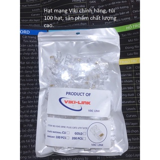 (Chính hãng). Đầu bấm mạng Viki túi 100 hạt, công nghệ Japan. Lá đồng dầy, chân đồng ko bị ô xi hóa, sp chất lượng cao.