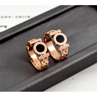 nhẫn  titan kiểu đồng hồ la mã vàng hồng siêu cute - tặng hộp đựng xinh xắn